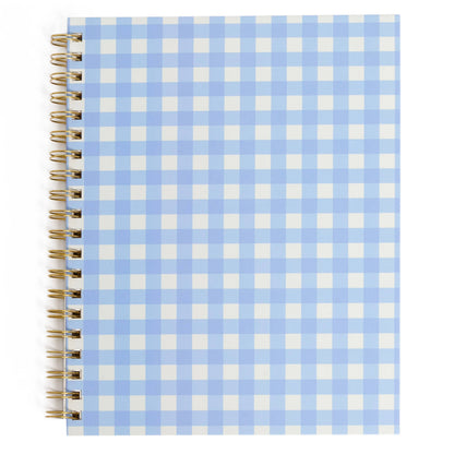 Blue Gingham Spiral Notebook, 8x10 Stationary Journal