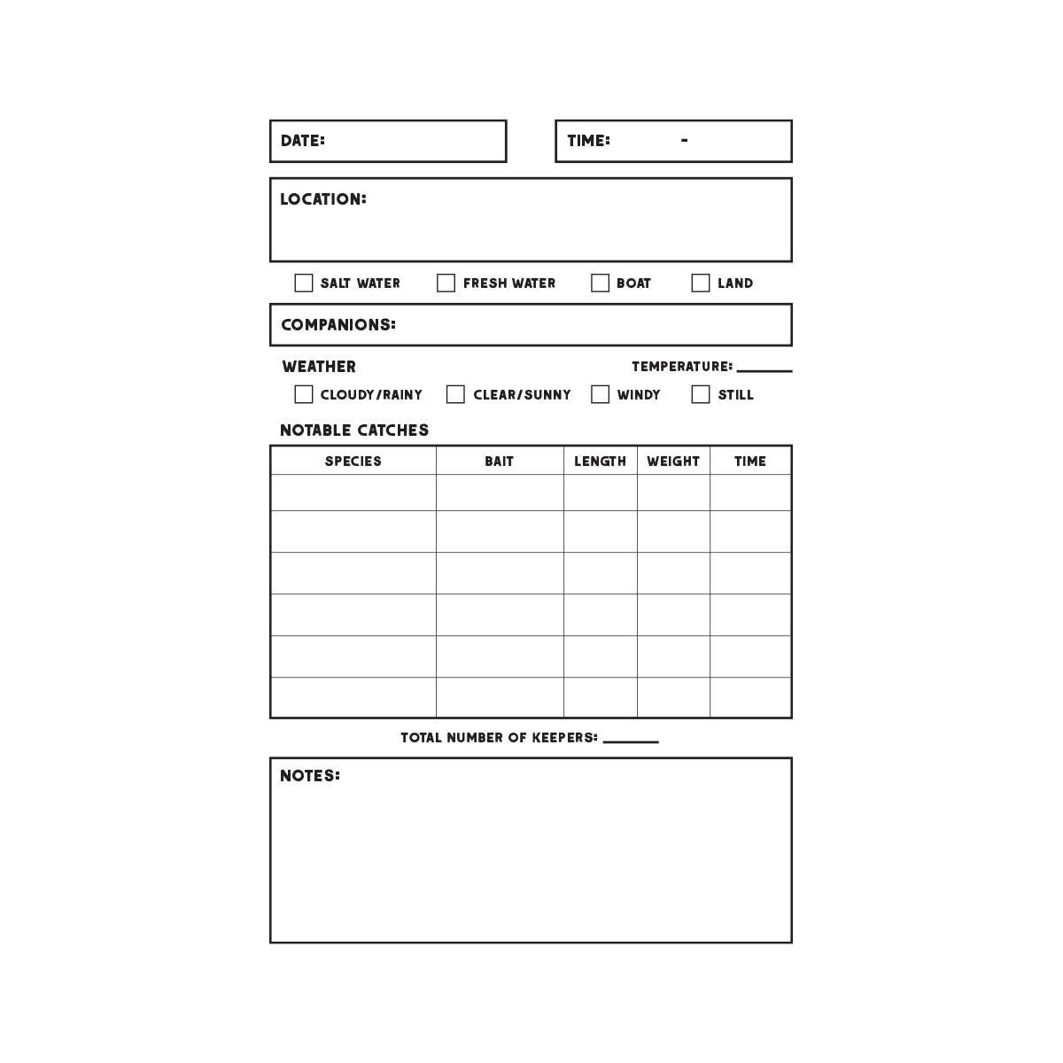 Fishing Log Book - 20-page book - Record best catches