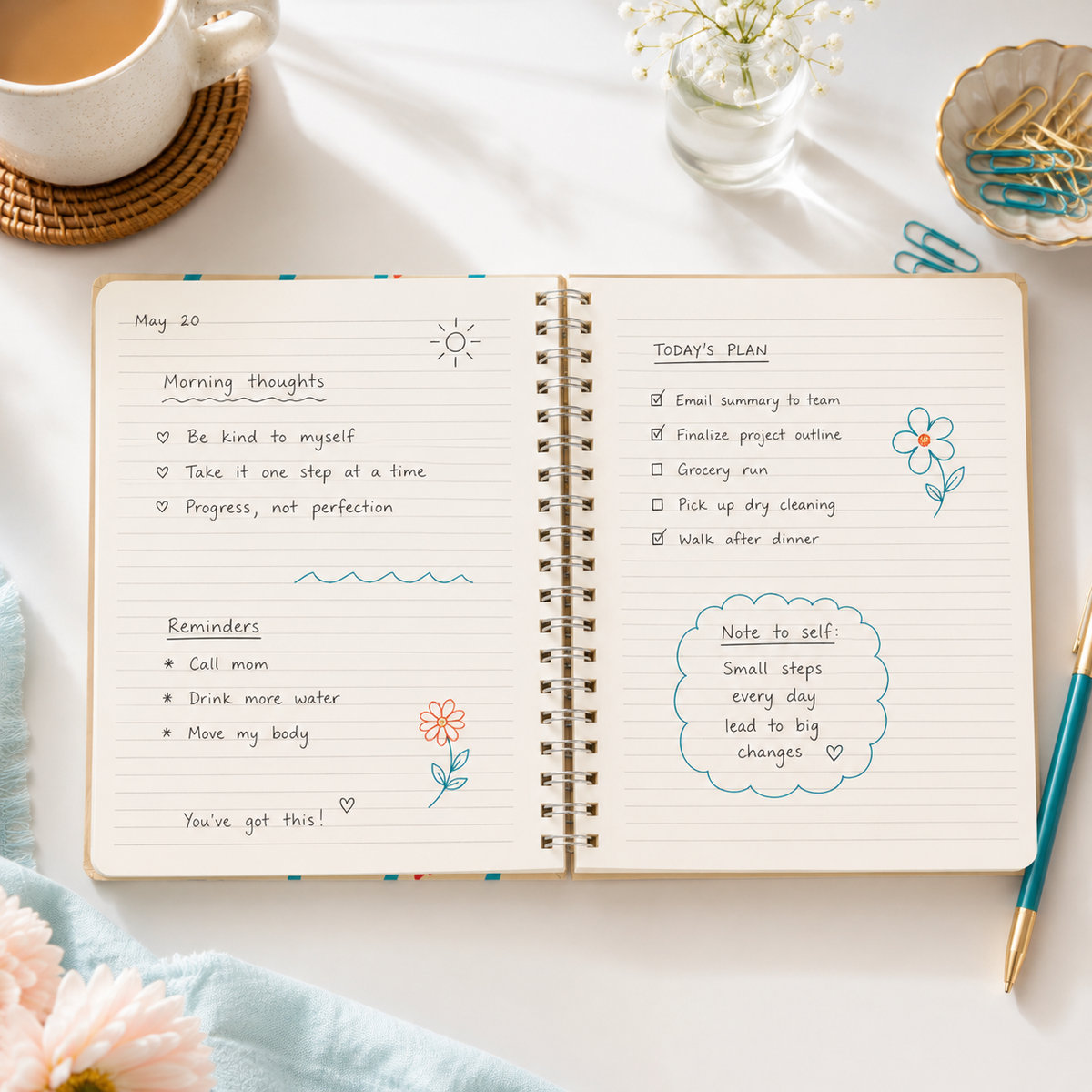 Floral Spiral Spiral Notebook, 8x10 Stationary Journal