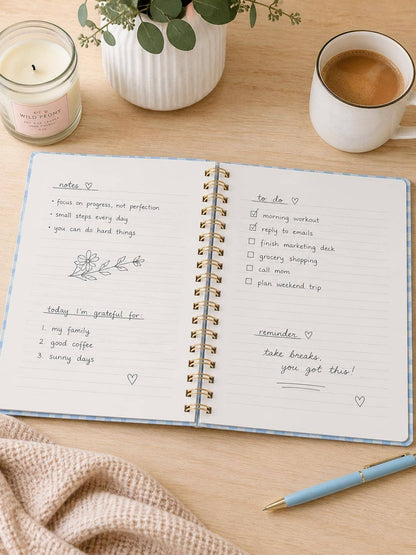 Blue Gingham Spiral Notebook, 8x10 Stationary Journal