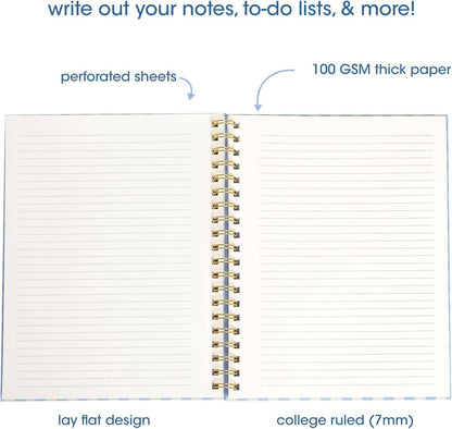 Blue Gingham Spiral Notebook, 8x10 Stationary Journal